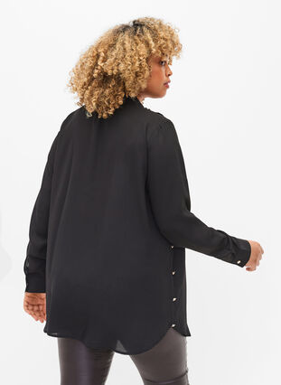 Long sleeve shirt with ruffle collar, Black, Model image number 1