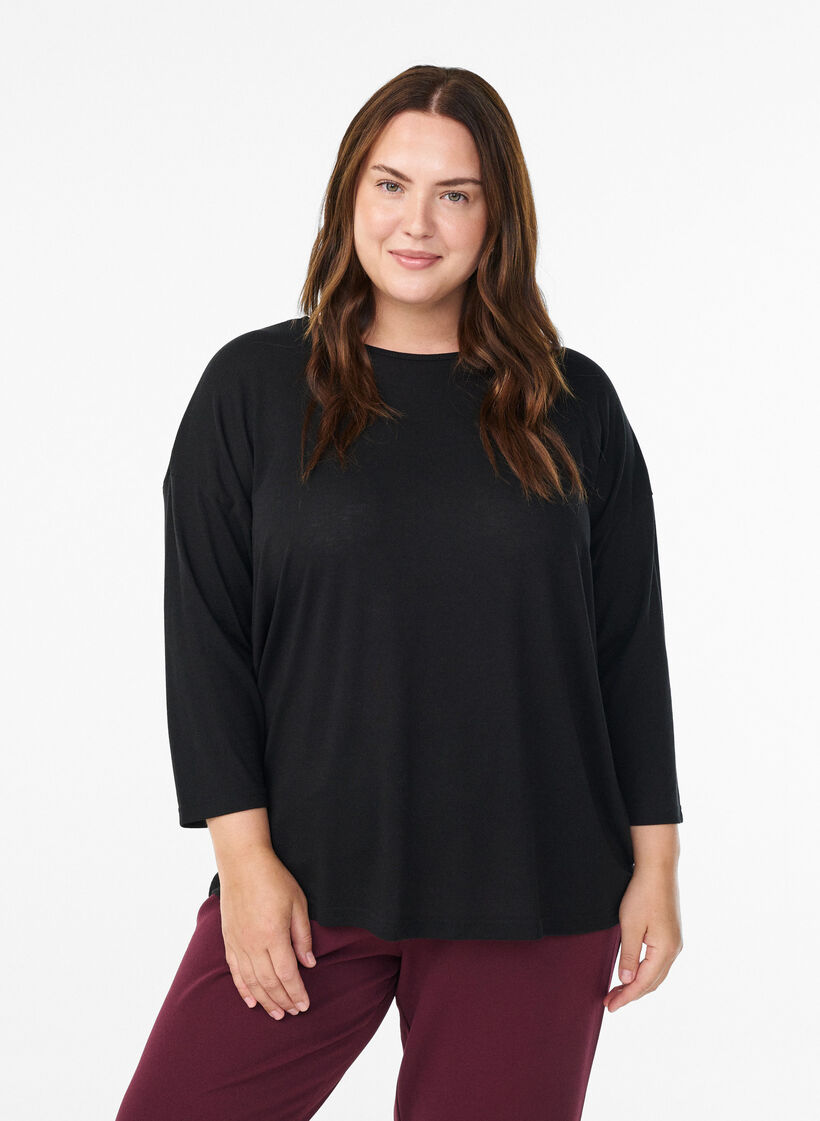 FLASH &ndash; Jersey blouse with 3/4 sleeves, Black, Model image number 0