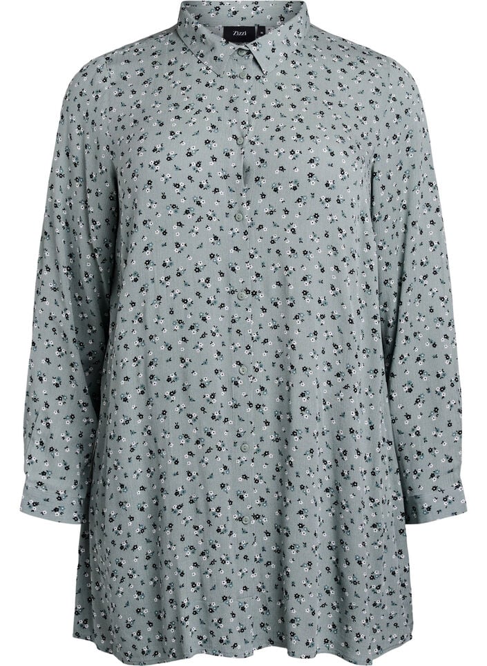 Long shirt with floral print, Green, Packshot image number 0