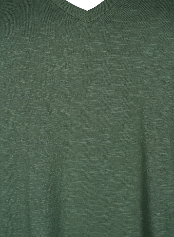 Short-sleeved basic t-shirt with v-neck, Green, Packshot image number 2