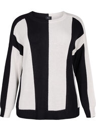 Striped colorblock sweater, Black w. Cloud D., Packshot
