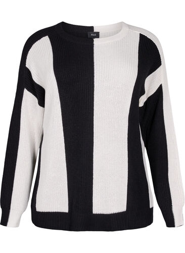 Striped colorblock sweater, Black w. Cloud D., Packshot image number 0