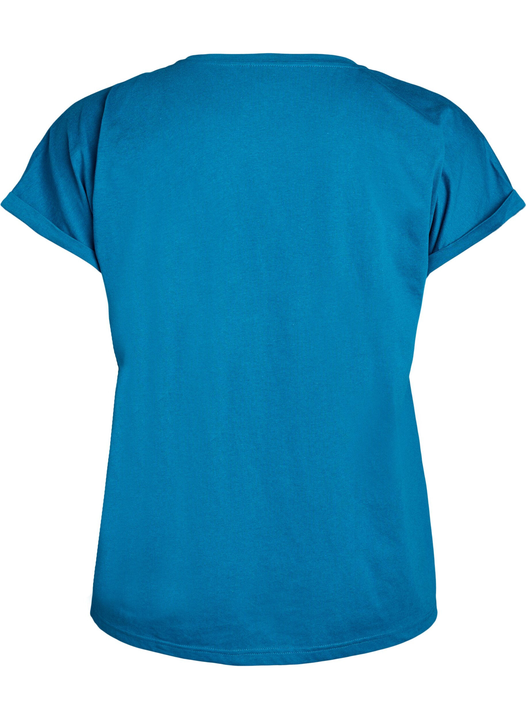 ZizzifashionShort sleeved cotton blend t-shirt, Petrol, Packshot image number 1