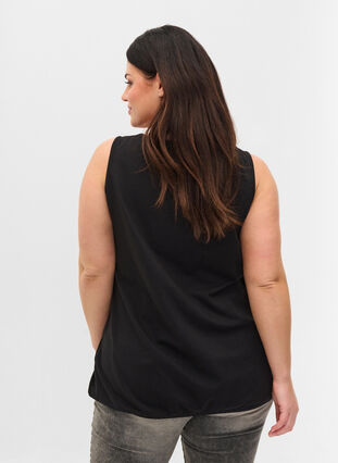 Cotton top with rounded neckline and lace trim, Black, Model image number 1