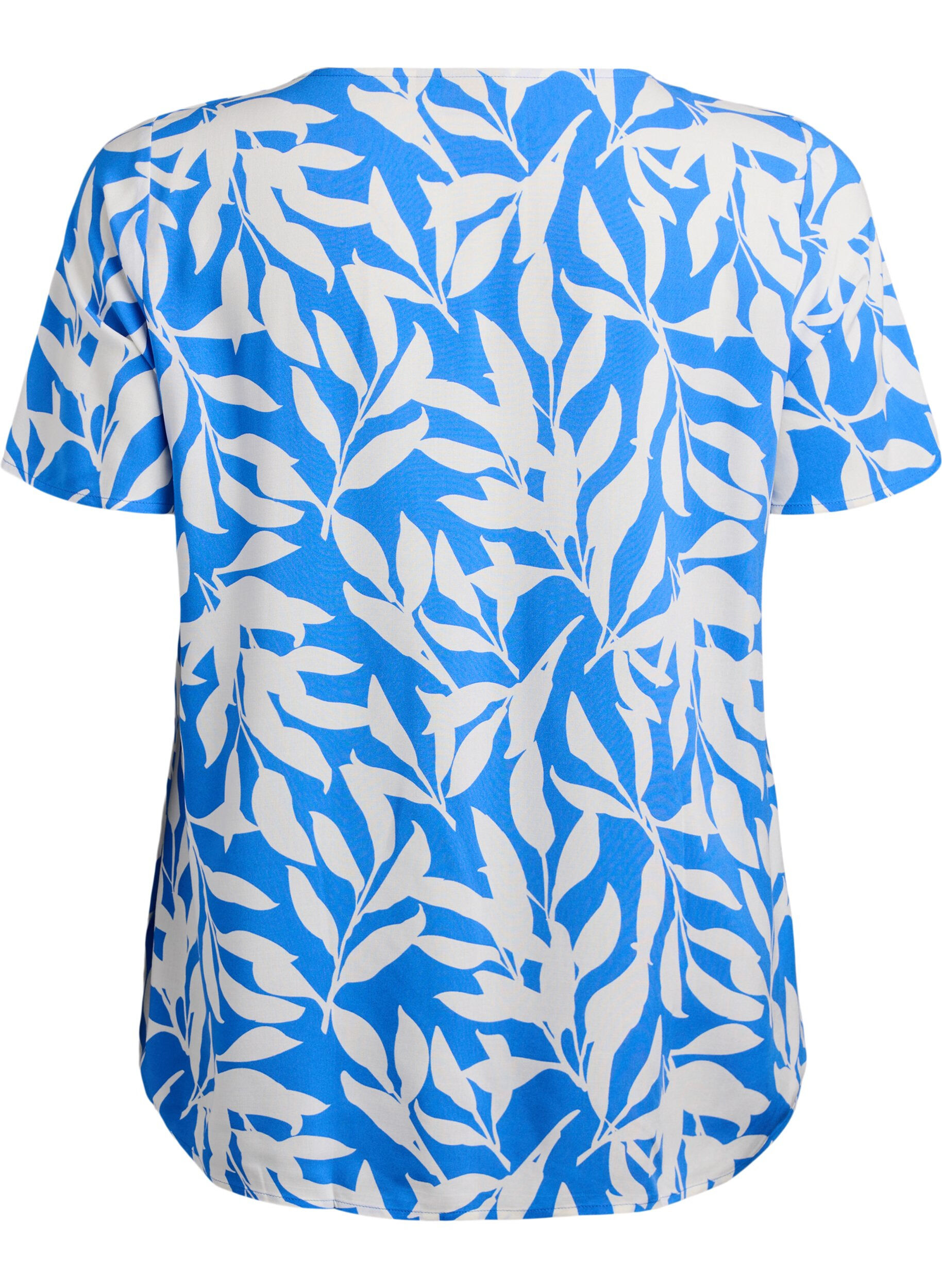Zizzifashion FLASH - Short sleeve viscose blouse with print, Blue, Packshot image number 1
