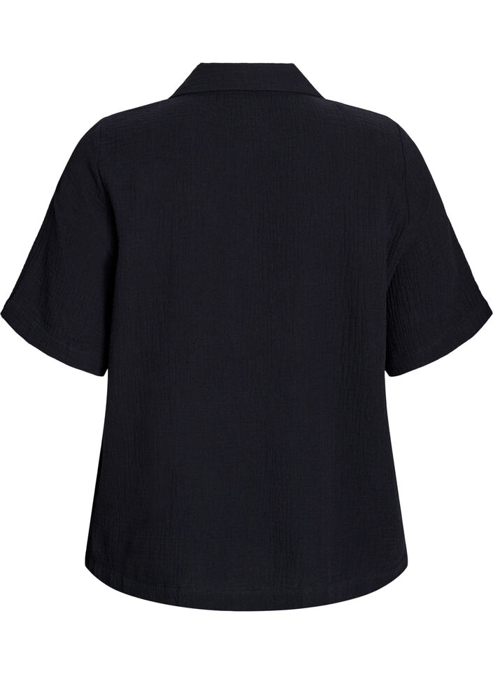 Short-sleeved shirt in cotton muslin, Black, Packshot image number 1