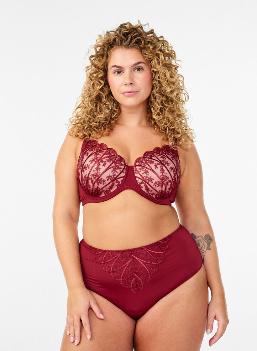 Hipster string in microfiber with lace details, Dark Bordeaux, Model image number 0