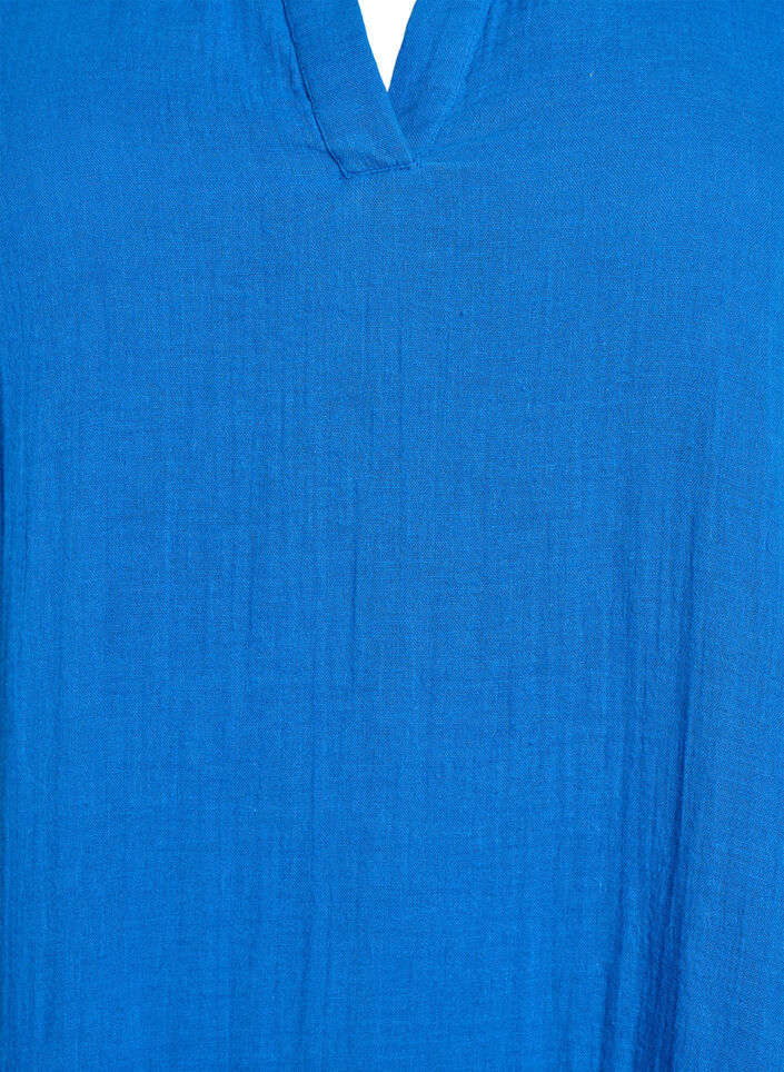 Short A-line dress in cotton muslin, Blue, Packshot image number 2