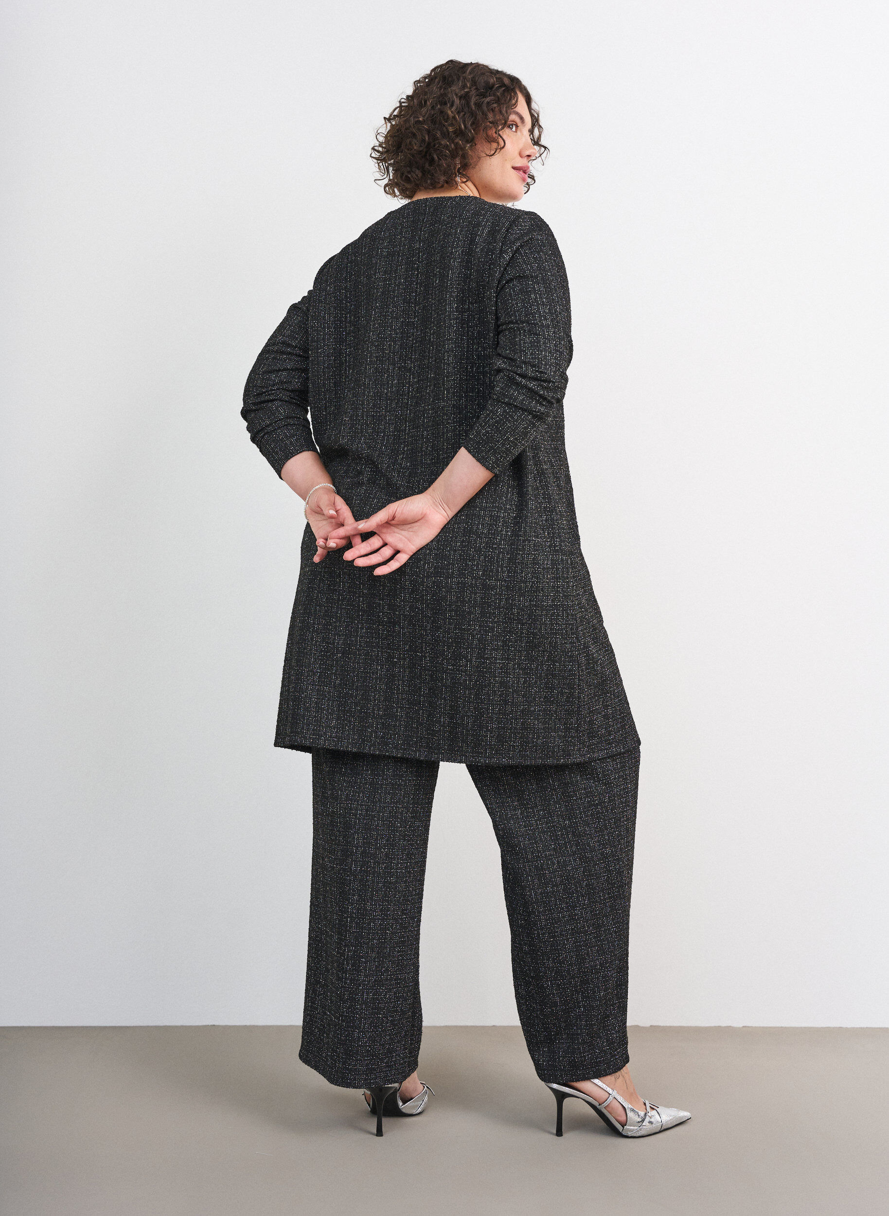 ZizzifashionStraight-leg boucl&eacute; trousers, Black, Model image number 1