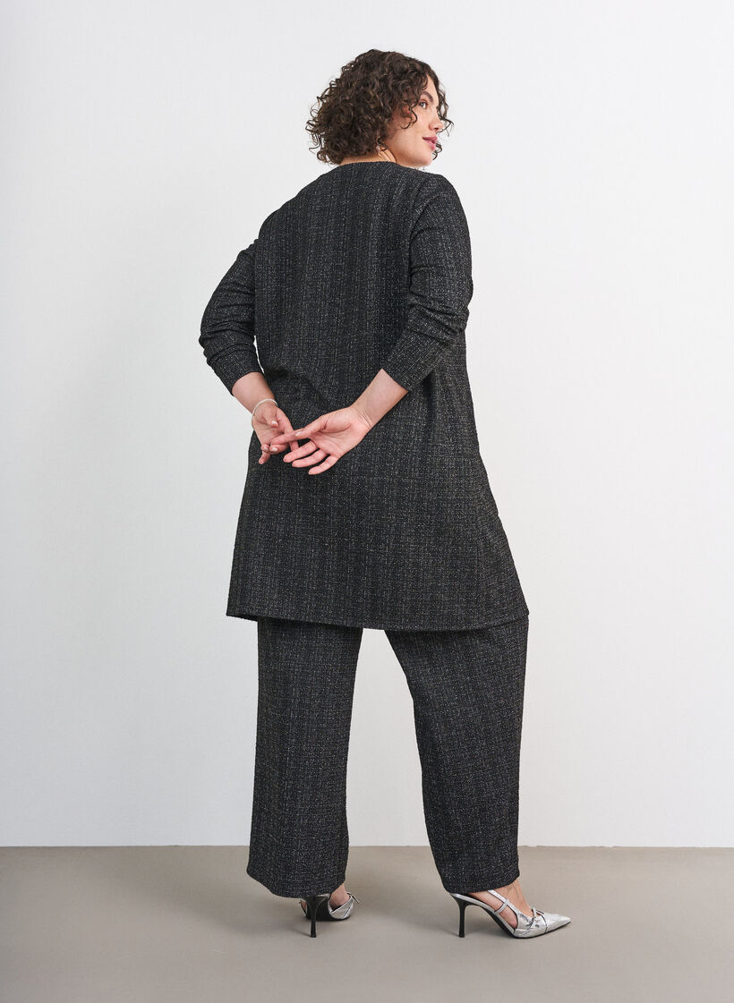 Straight-leg boucl&eacute; trousers, Black, Model image number 1