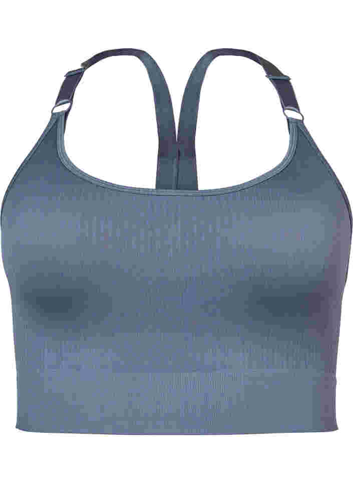 Seamless sports bra in ribbed material, Stormy Weather, Packshot image number 0