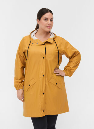 Rain jacket with hood and button fastening, Spruce Yellow, Model image number 0