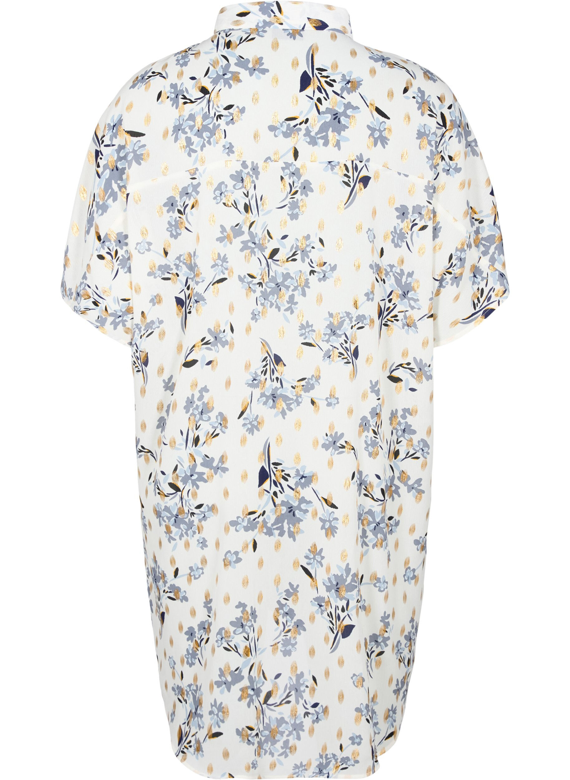 Zizzifashion Long shirt with floral print, White Flower/Gold, Packshot image number 1