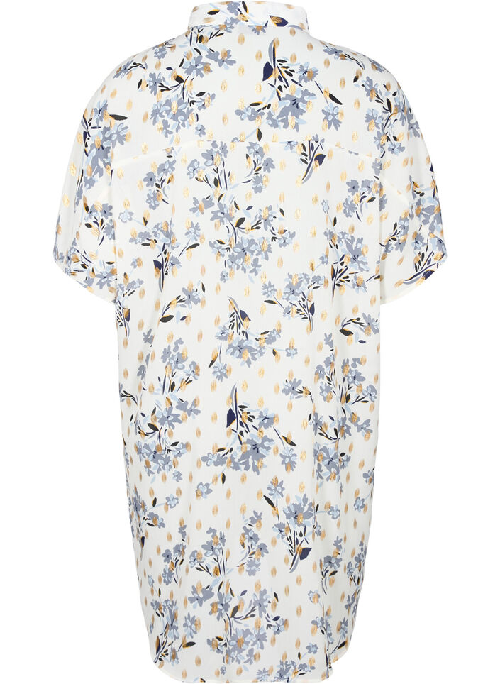 Long shirt with floral print, White Flower/Gold, Packshot image number 1