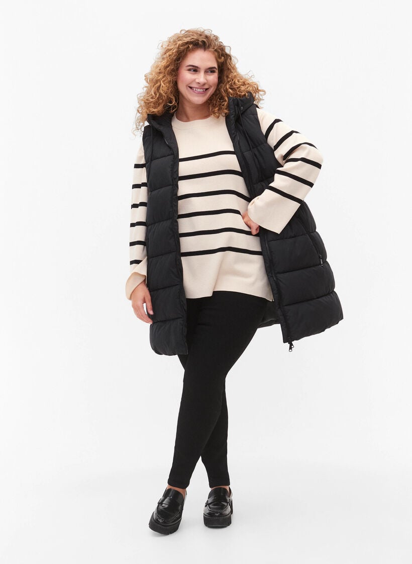 Long vest with hood and pockets, Black, Model image number 1