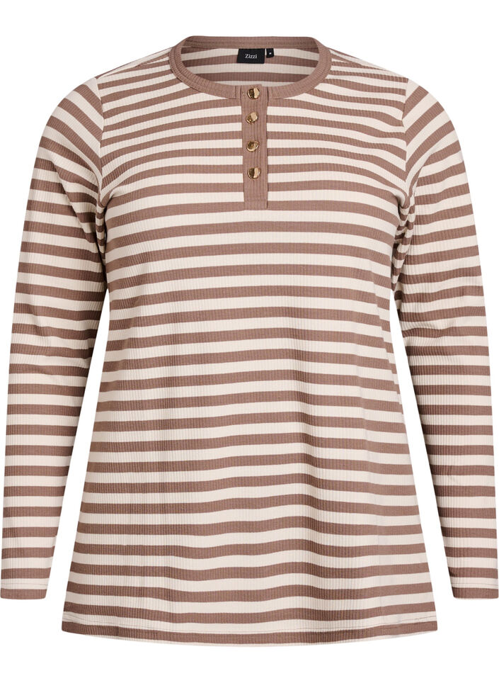 Striped jersey blouse with a ribbed texture, Vanilla, Packshot image number 0