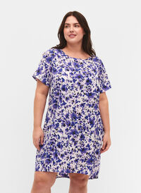 Dress with short sleeves, Purple Small Flower, Model