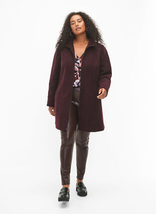 Melange bouclé coat with zipper, Tawny Port Mel., Model image number 2