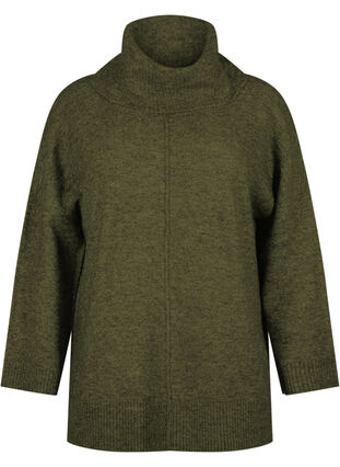 Melange knit sweater with turtleneck, Winter Moss Mel., Packshot image number 0