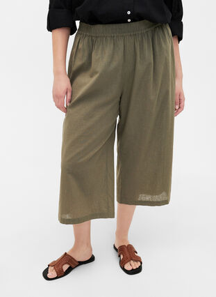 7/8 cotton blend pants with linen, Deep Lichen Green, Model image number 2