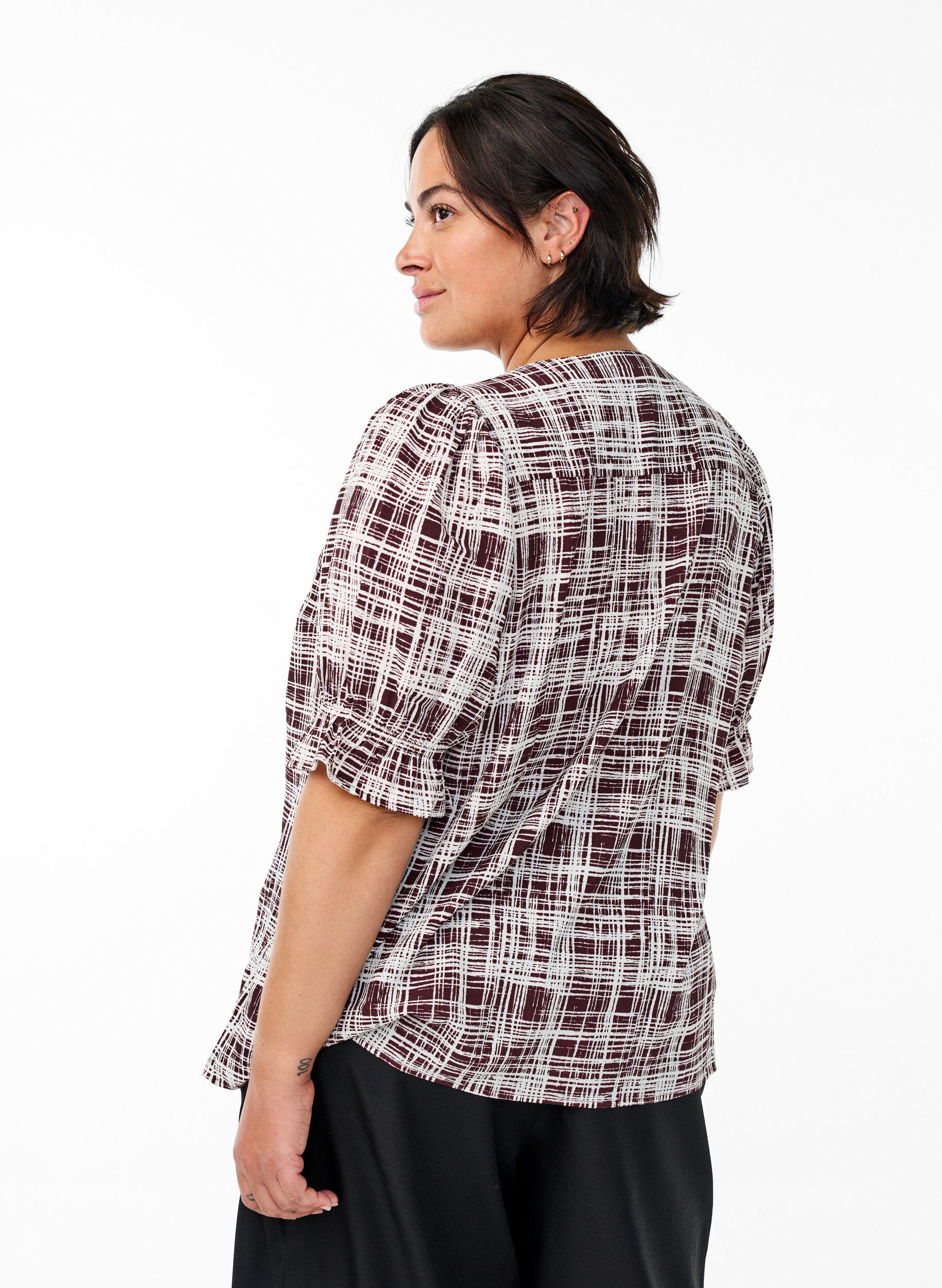 ZizzifashionShirt blouse with 1/2 sleeves, Dark Bordeaux, Model image number 2