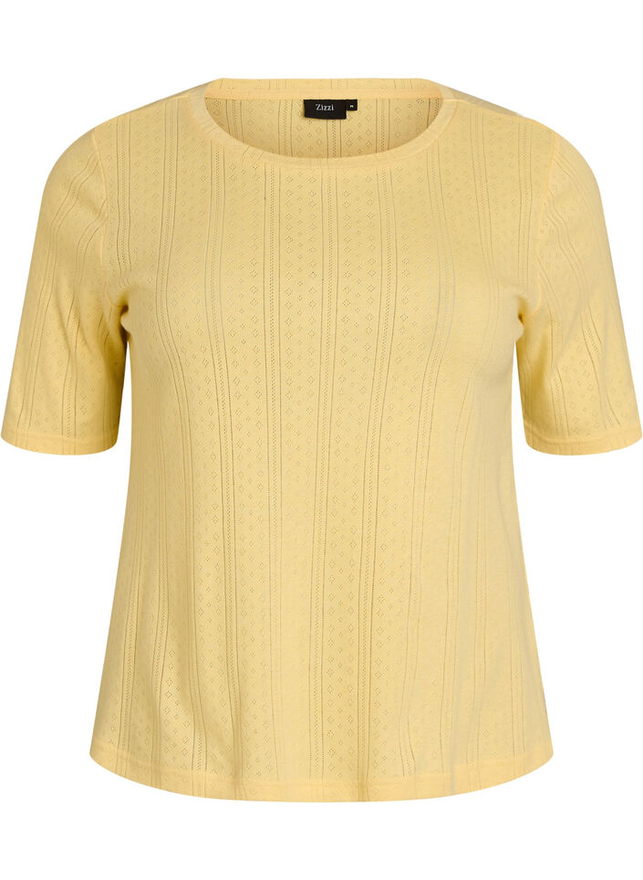 Cotton T-shirt with eyelet embroidery, Yellow, Packshot image number 0