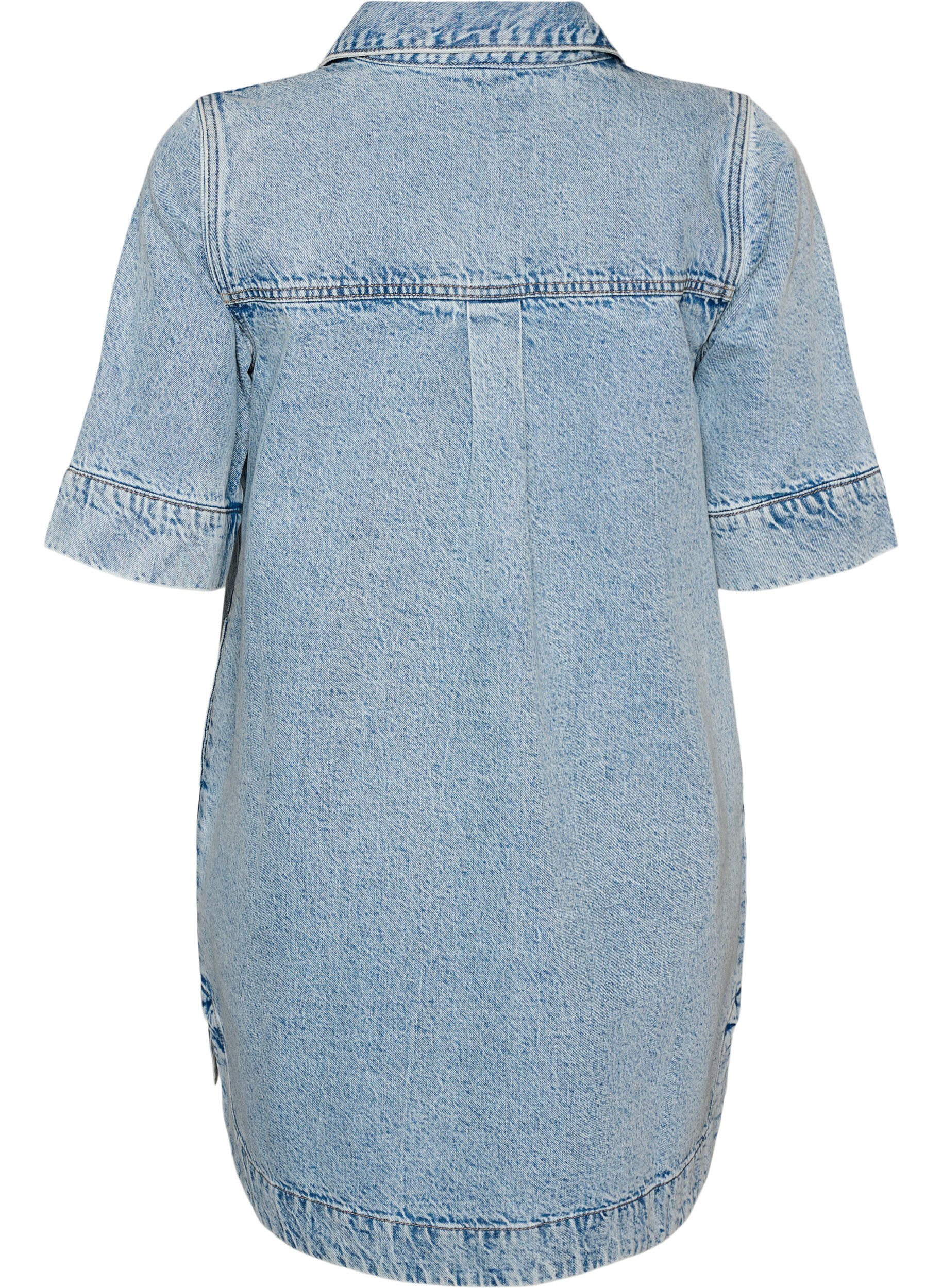 Zizzifashion Short-sleeved denim dress with a collar and button fastening, Light Blue, Packshot image number 1