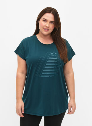 Short-sleeved training T-shirt with print, Deep Teal/Pacific, Model image number 0