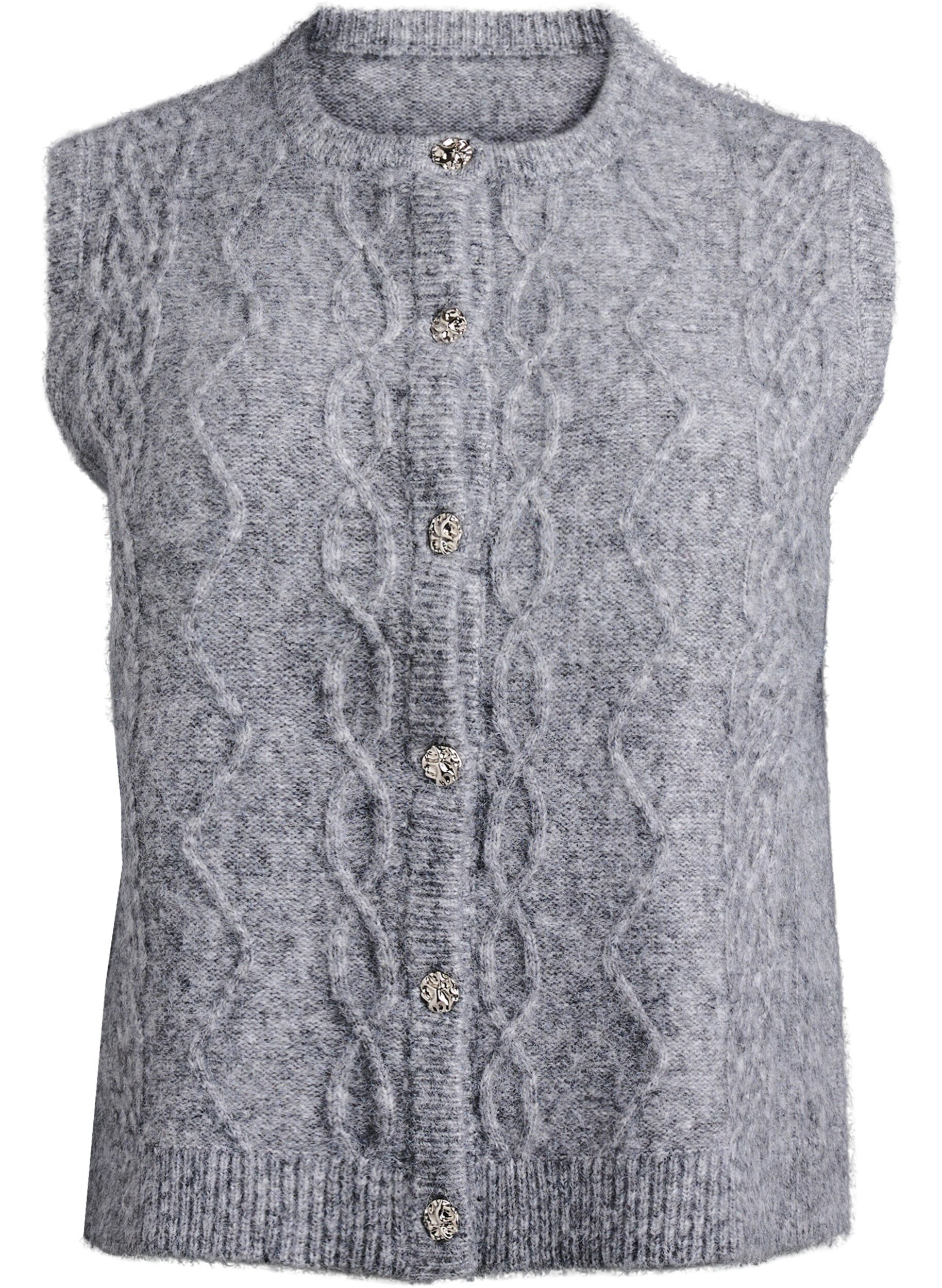 Patterned knitted vest with decorative buttons