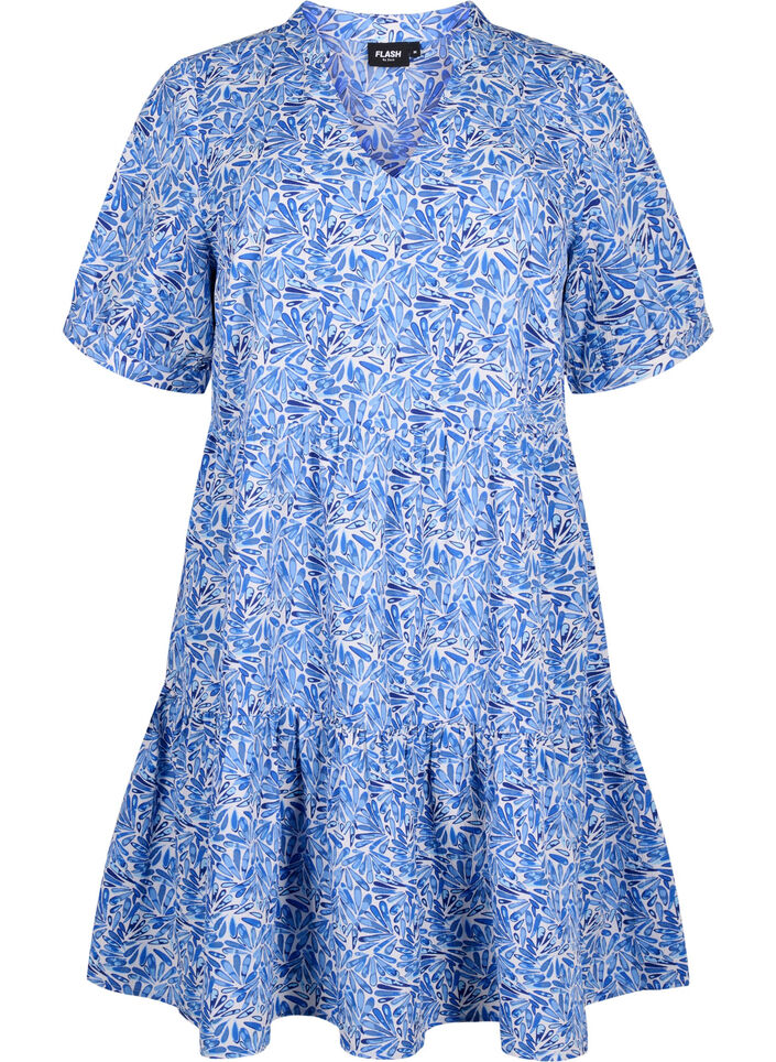 FLASH - Printed A-line dress, White Blue AOP, Packshot image number 0