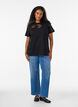 Cotton T-shirt with lace appliqu&eacute;s, Black, Model image number 1