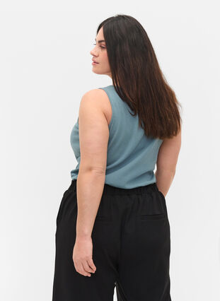 Top with a round neck in ribbed fabric, Goblin Blue, Model image number 1