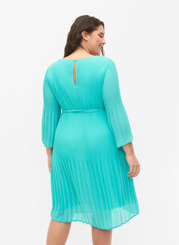 Pleated dress with 3/4 sleeves, Turquoise, Model image number 1