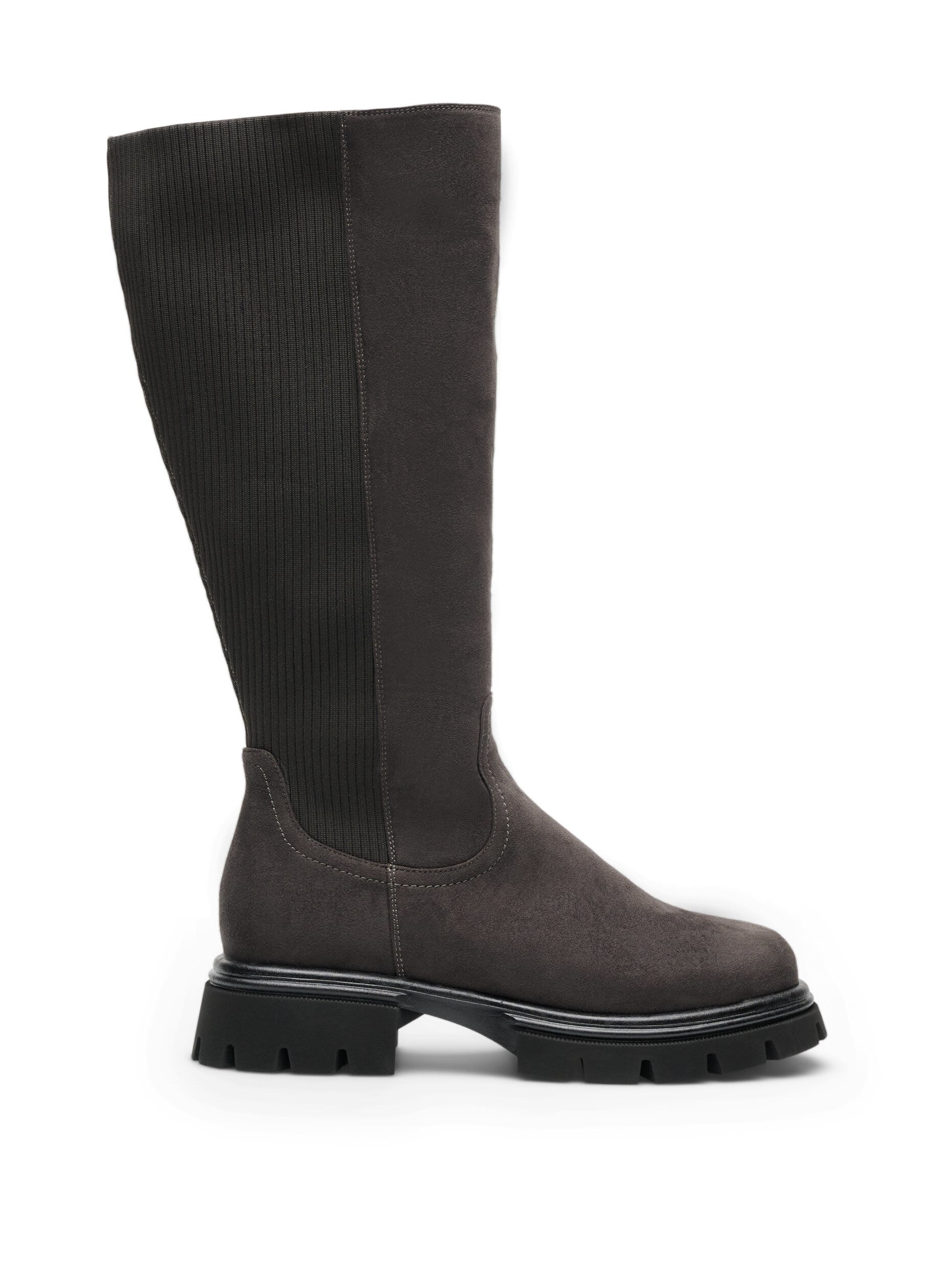 ZizzifashionTall boot in faux suede with ribbed panels, Brown, Packshot image number 0