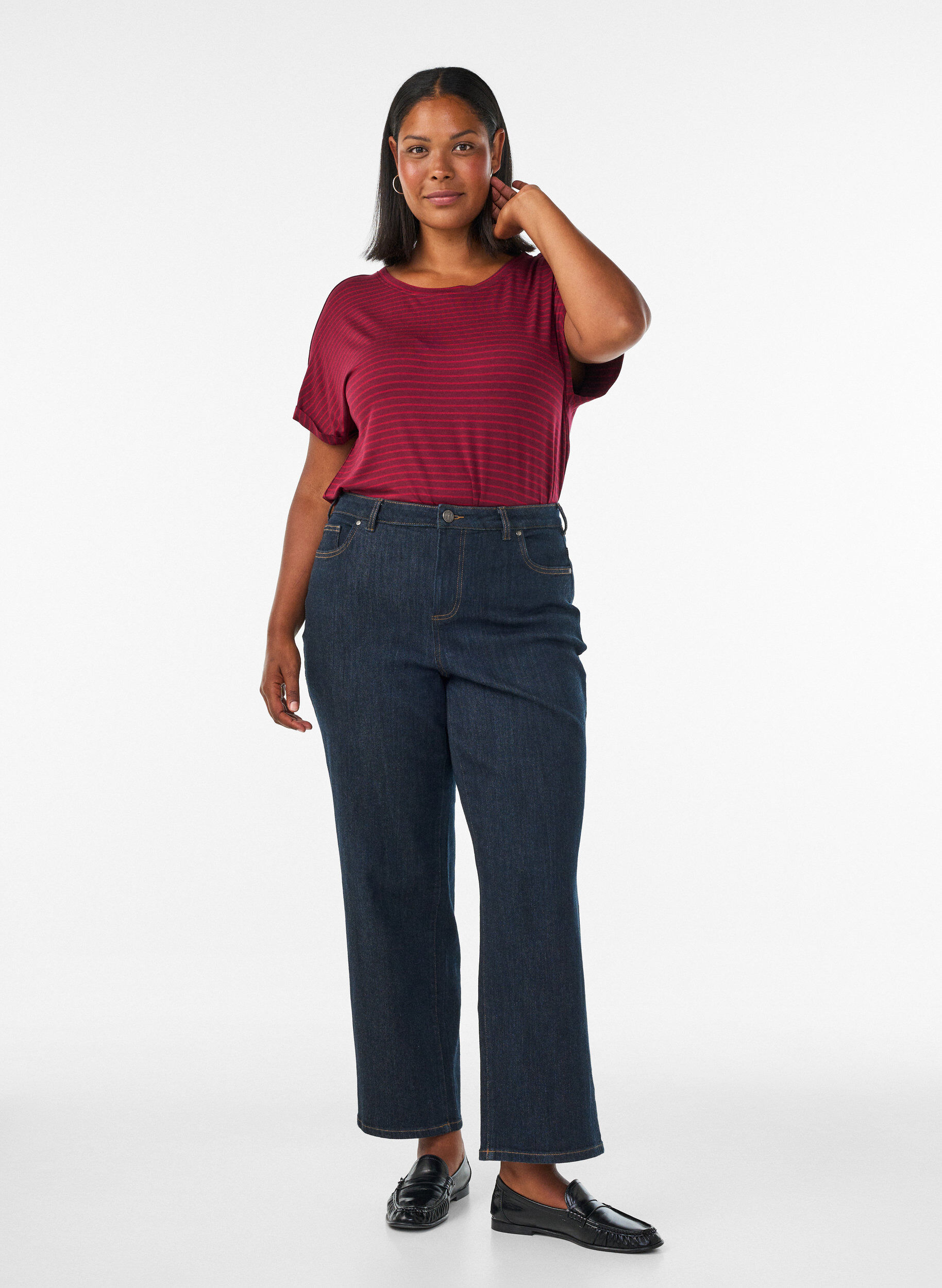 ZizzifashionStriped T-shirt in viscose with a round neck, Red, Model image number 1