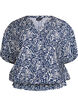 Blouse with short sleeves and a ruffled hem, Blue, Packshot image number 0