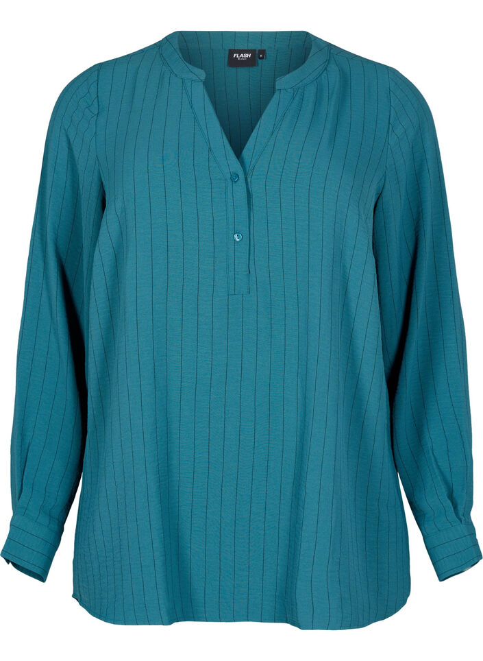 FLASH - Pinstripe shirt blouse, Green, Packshot image number 0