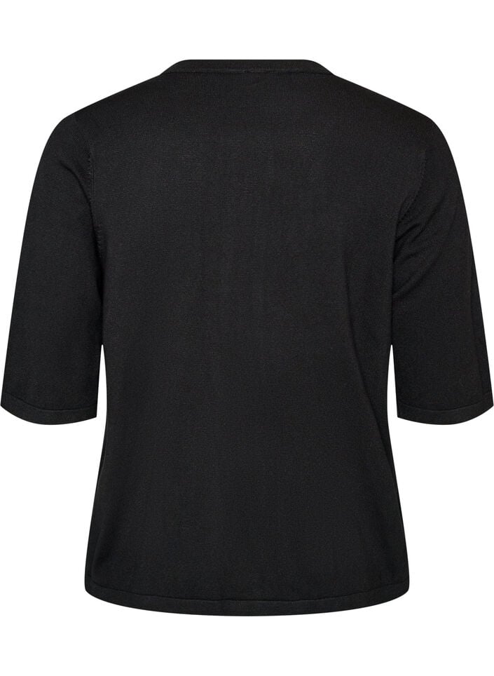 Knit cardigan with heart buttons and short sleeves, Black, Packshot image number 1