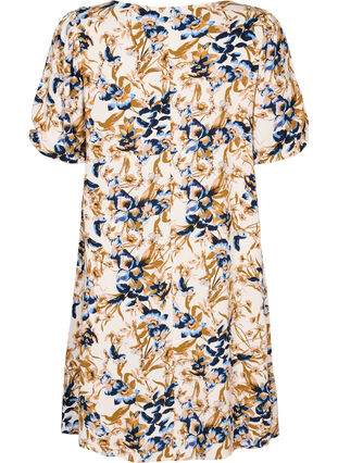Short-sleeved viscose dress with floral print, Ecru Flower, Packshot image number 1