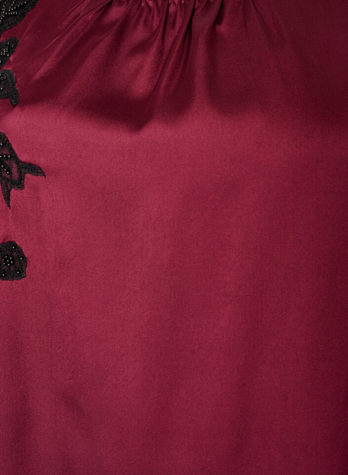 Satin blouse with lace appliqu&eacute; and pearls, Red, Packshot image number 2