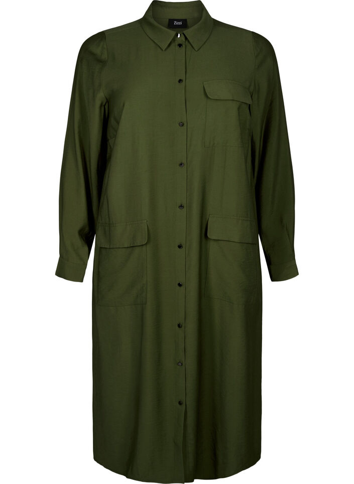 Shirt dress with pockets, Winter Moss, Packshot image number 0