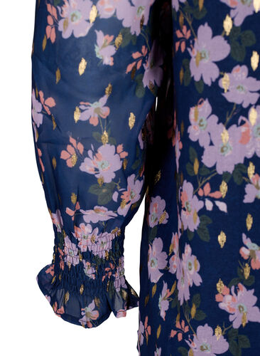 Floral blouse with long sleeves and v neck, Blue Small Fl. AOP, Packshot image number 3