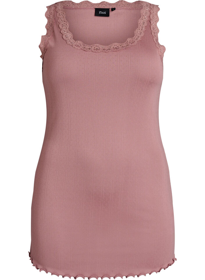 Tank top with lace trim and eyelet embroidery, Rose, Packshot image number 0