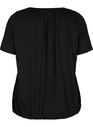 Short-sleeved viscose t-shirt with elastic, Black, Packshot image number 1
