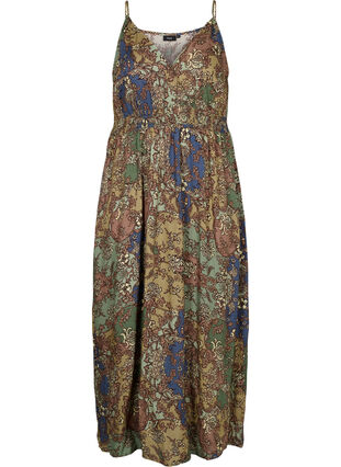Sleeveless viscose midi dress with a paisley print, Green Paisley, Packshot image number 0