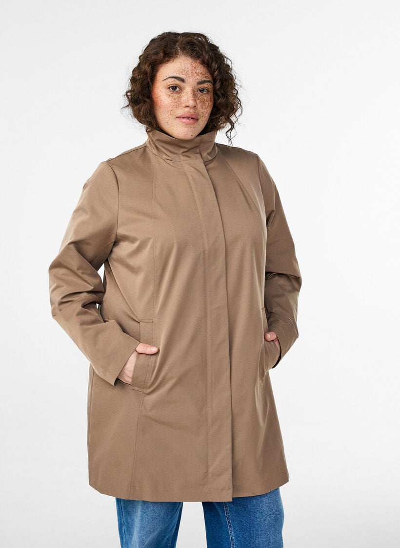 Transitional jacket with pockets and a high collar, Brown, Model image number 0