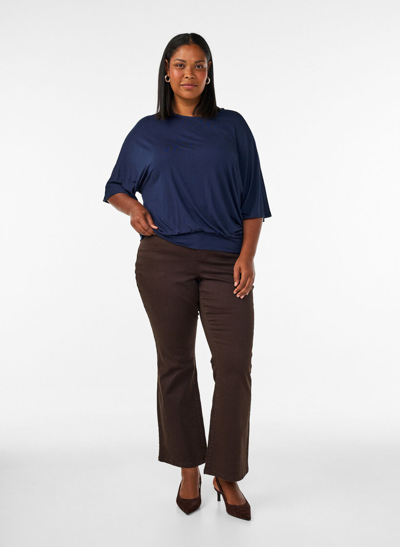 Jersey blouse with elbow-length balloon sleeves, Blue, Model image number 1