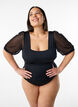 Swimsuit with short mesh sleeves, Black, Model image number 0