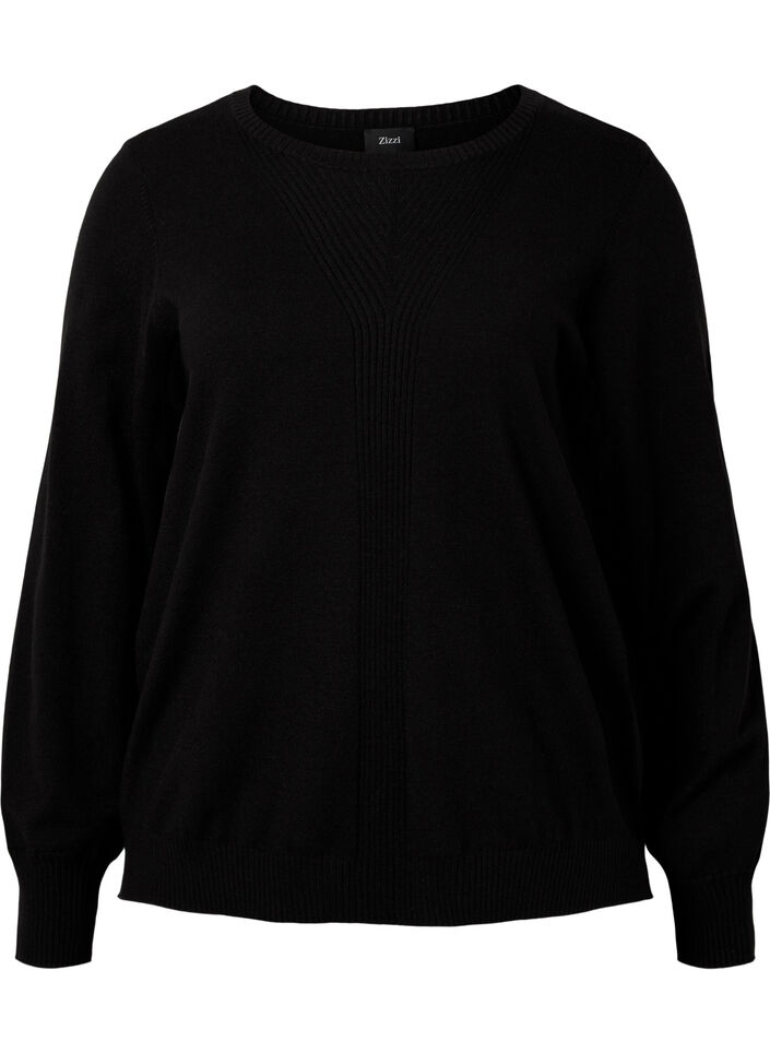 Plain coloured knitted jumper with rib details, Black, Packshot image number 0