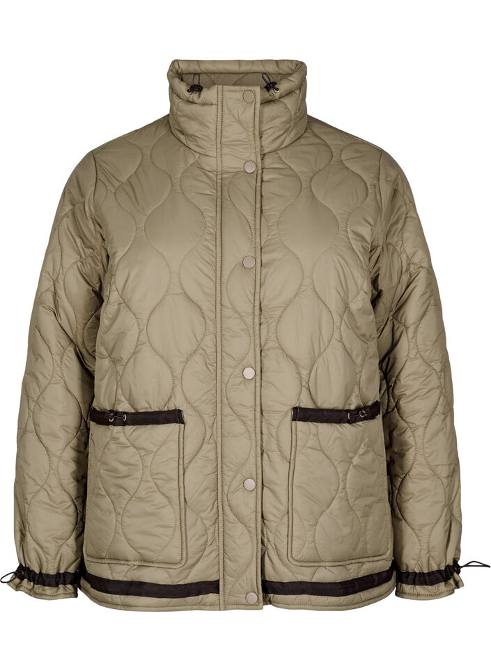 Short quilted jacket with contrast details, Beige, Packshot image number 0